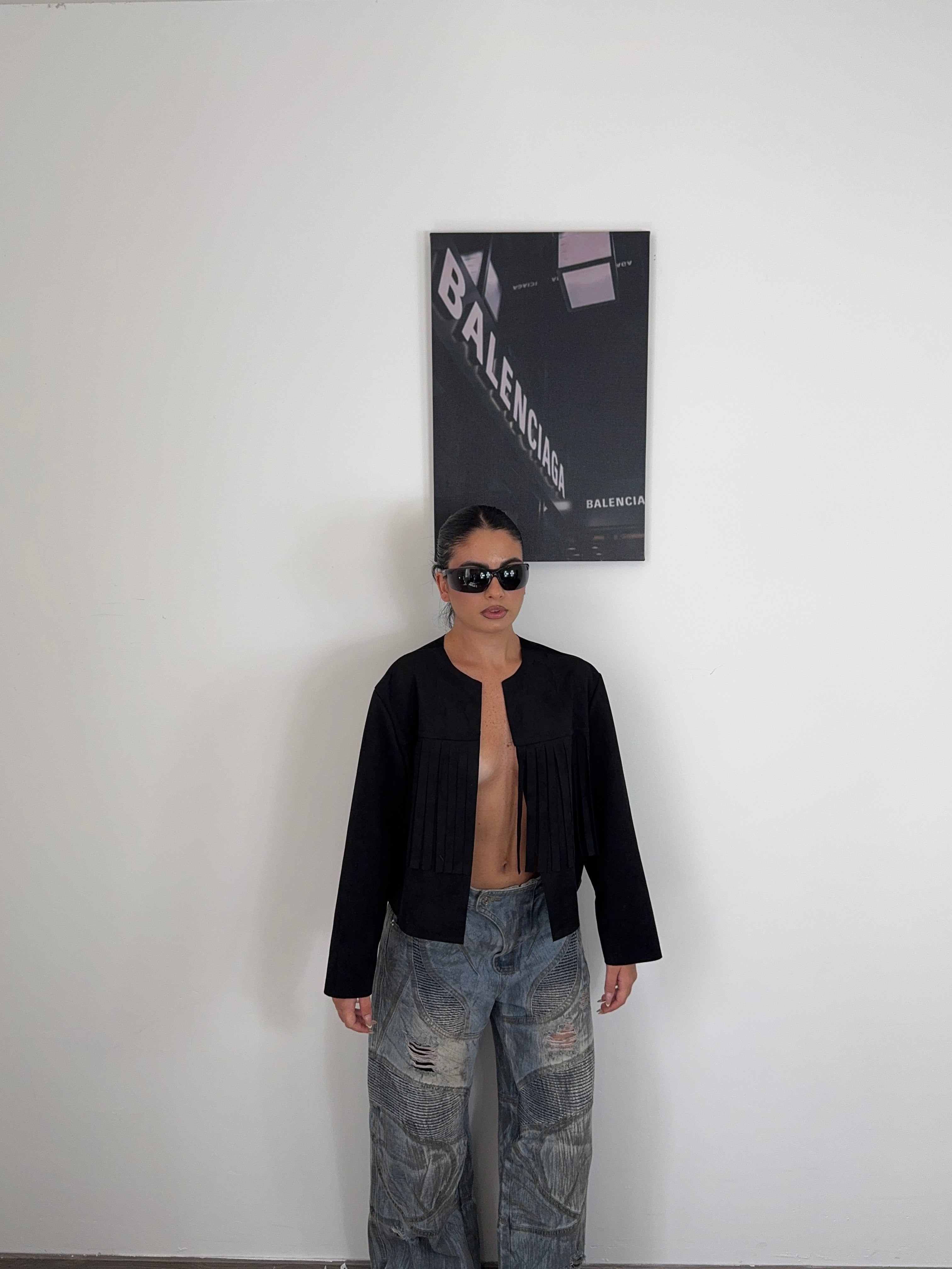 jacket scamosciata FRANGE nero